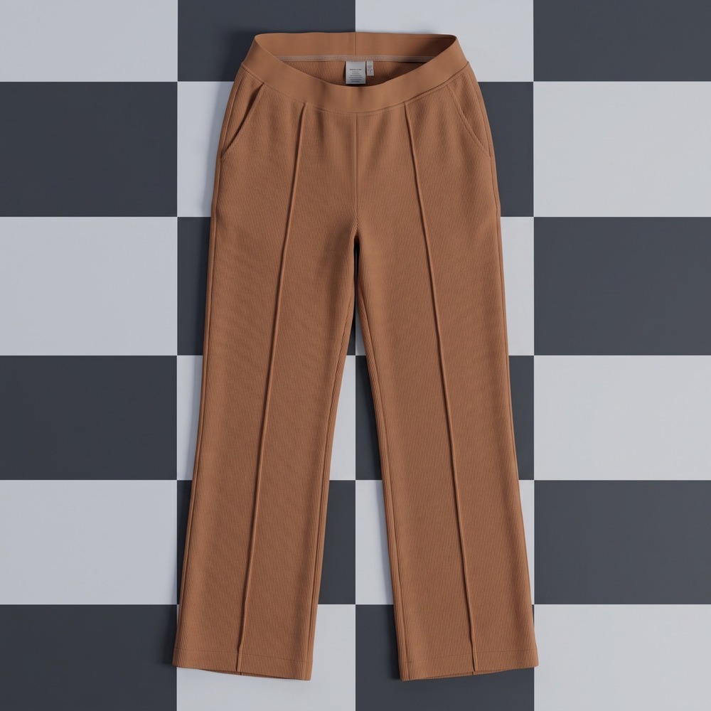 Haven WellWithin Organic Cotton Ribbed Crop Flare Pants Seam Front Cognac XL EUC